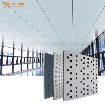 Ofis için Alüminyum / Alüminyum Tavan Fayanslarında Suya Dayanıklı Beyaz Klipsli Delikli Metal Tavan Paneli
