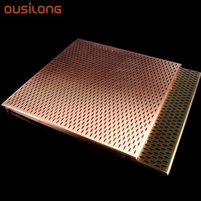 Metallic Copper Acoustical Suspended Ceiling Easy Installation Golden Color Metal Square Ceiling